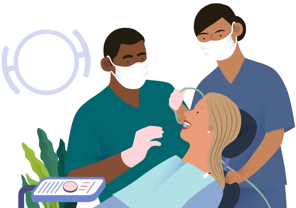 Dentists working with a patient