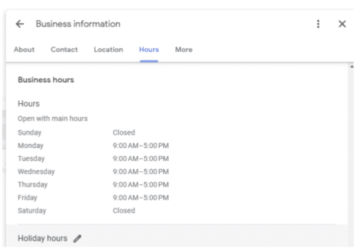 Google My Business update hours